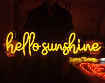 Hello sunshine neon sign, hello sunshine led light sign, custom light up decor for bedroom, shops, salons, bars