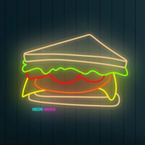 Sandwich neon sign, burger led light sign, fast food neon light, custom lunch led light sign, snack light sign