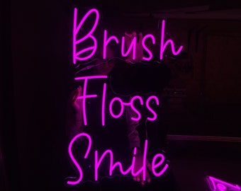 Brush Floss Smile neon sign, dentist neon light, dental clinic wall decor sign, dental neon sign smile