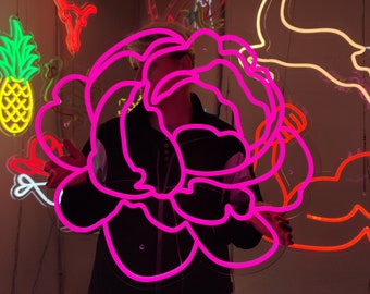 Peony neon sign, peonies neon light, aesthetic decor led light, custom flower led sign, home led decor