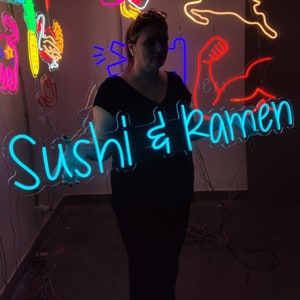 Sushi and Ramen neon sign, food led sign, sushi led light, custom ramen decor for your cafe, restaurant neon lights