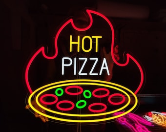 Pizza neon sign, big hot pizza neon lights, Custom Wall Decor for Pizzeria led light up sign, fast food light sign