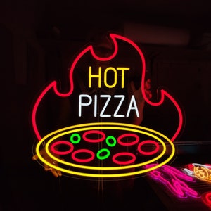 Pizza neon sign, big hot pizza neon lights, Custom Wall Decor for Pizzeria led light up sign, fast food light sign