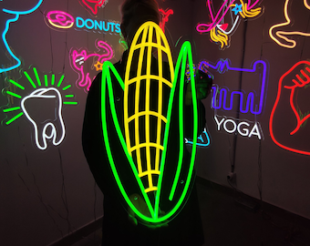 Corn neon sign, vegetables neon light, plant corn led light, custom healthy food led sign