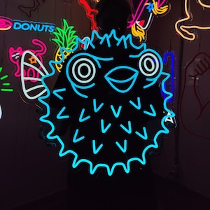 Puffer fish neon sign, fish led sign, blowfish light sign, fugu led neon, swellfish sign, globefish led, custom ocean animal neon light