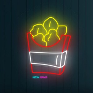 Nuggets Neonschild, Hühnerflügel LED-Lichtschild, Hühnerbein Neonlicht, Hühnernuggets in einer Papiertüte LED-Lichter, Fast-Food-Schild