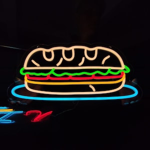 Sandwich neon sign, hoagie led sign, burger light sign, fast food neon light, custom lunch led light sign