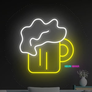 Beer neon sign, beer mug led sign, drink light sign, custom bar wall art decor led neon light sign