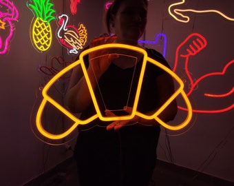 Croissant neon sign, croissant led neon sign, bakery neon lights, croissant dough neon sign, baking light up sign