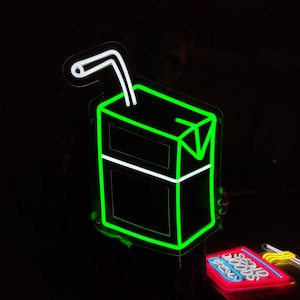 Neonowe znaki soku, znaki LED na kartonie soku, światło LED na pudełku tekturowym, neonowe znaki LED na opakowaniu soku, niestandardowa dekoracja ścienna