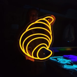 Croissant neon sign, baking neon light, bakery led light, custom croissant led glowing sign
