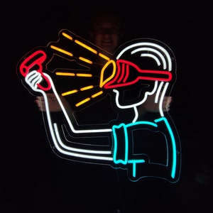 Virtual reality neon sign, gamer neon light, VR games led light, custom boy with joystick led glowing sign