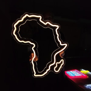 Letrero de neón con mapa de África, neón led continente África, luz led continental personalizada para decoración del hogar