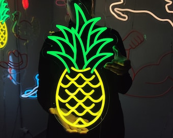 Fruit neon sign, Pineapple neon sign, ananas light sign, custom fruit led light sign for home decor, bar decor, salon decor