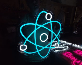 Molecule neon sign, atom neon light, human molecule led sign, electrons orbits led sign, custom biology neon sign decor, science symbol led