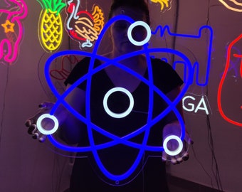 Molecule neon sign, atom neon light, human molecule led sign, electrons orbits led sign, custom biology neon sign decor, science symbol led