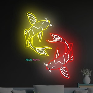 Koi fish neon sign, Japanese fish led light, Koi carp neon, lucky fish light sign, custom pet led sign