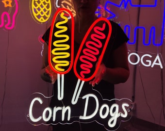 Corn dogs neon sign, Fast food led light, food neon light for bar, corn dog led sign decor