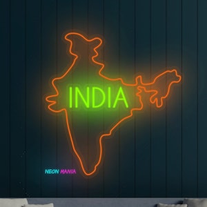 Letrero de neón con mapa de la India, neón led de la República de la India, luz led de decoración de pared del sur de Asia personalizada para la decoración del hogar