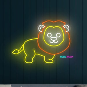 Lion cub neon sign, baby lions led neon, animal led light, wild animal light sign, kids room decor