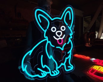 コーギーのネオンサイン、犬のLEDサイン、かわいいコーギーのライト
