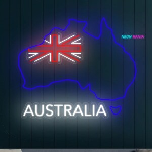 Letrero de neón con mapa de Australia, neón led de Australia del continente, luz led de decoración de pared de país personalizada de Australia para decoración del hogar