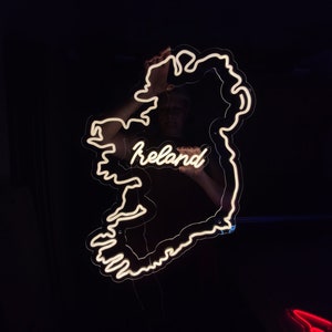 Letrero de neón con mapa de Irlanda, la segunda isla más grande de las Islas Británicas, letrero de neón con luz LED con mapa de la República de Irlanda, letrero con mapa personalizado