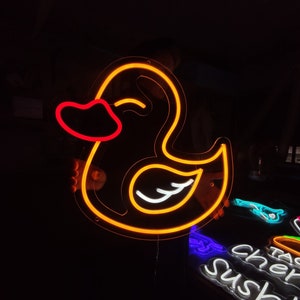 Insegna al neon anatra, arredamento della camera dei bambini, anatra di gomma - insegna luminosa a led, luce al neon personalizzata carina presente
