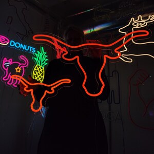 Longhorn Bull neon sign, Bull head led neon, Longhorn head skull light sign, Bull skull sign, Texas western led light