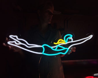Swimming woman neon sign, swimmer led neon, swimming pool led light, custom swimming wall decor for Pool, Home