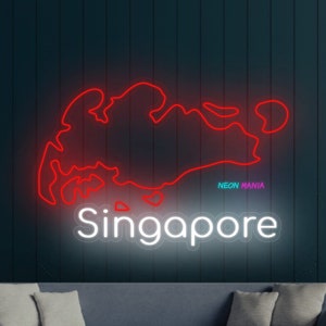 Letrero de neón con mapa de Singapur, neón led de la República de Singapur, luz led de decoración de pared de país personalizada de Singapur para decoración del hogar