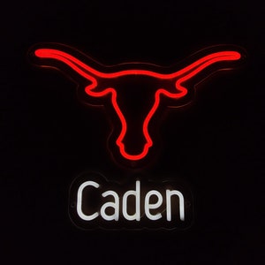 Longhorn Bull neon sign, customized Bull head and Your Name led neon, personalized gift Longhorn head skull and name light sign