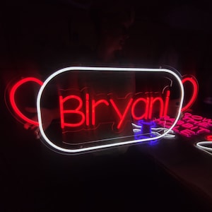 Biryani neon sign, pot led light, chicken biryani led sign, rice neon light, custom spicy food led sign