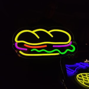 Hoagie neon sign, sandwich led sign, fast food neon light, custom lunch bespoke led light sign