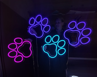 Paw neon sign, dogs paw neon light, custom cats paw led sign, pet led light, gift for pet lover