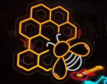 Honeycomb neon sign, bee led neon light, Honey bee led night light up for Bedroom, Bee Lover Gifts, wall decor art gift for beekeepers