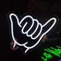 Shaka Hand Neon Sign, Shaka Hand LED Light, Chill Vibe Wall Art, Hand ...