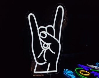 ロックハンドネオンサイン、ロックハンドジェスチャーLEDライトサイン