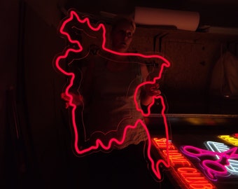 Bangladesh map neon sign, South Asia country led neon, custom country map led light for Home Decor