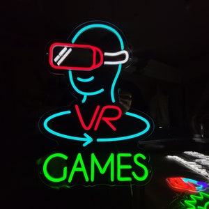 Virtual reality neon sign, custom virtual reality technology led glowing sign, gamer led sign, VR games neon light