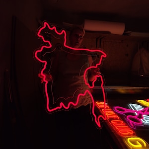 Letrero de neón con mapa de Bangladesh, luz LED de neón de país del sur de Asia, luz LED con mapa de país personalizado para decoración del hogar