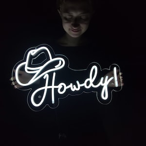 Howdy Neon Sign, Led Cowboy Hat Sign, Western Led Sign, North American ...