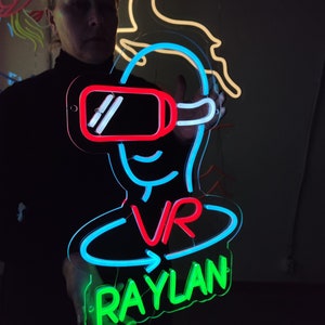 Virtual reality neon sign, custom virtual reality technology led glowing sign, gamer led sign, VR games neon light
