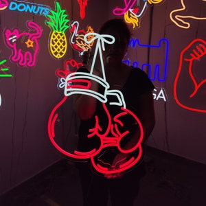Boxing gloves neon sign, mitt led sign, mitten led light, custom neon gym decor box club, custom boxing gloves