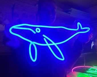 クジラのネオンサイン、海の生き物のLEDネオン、カスタムクジラLED