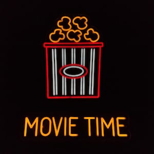 Popcorn neon sign, Movie time led sign, film neon, cinema lights, popcorn bucket led light