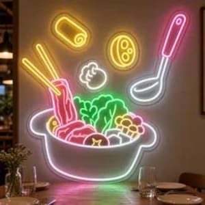 Enseigne lumineuse néon pour fondue asiatique. Décoration lumineuse LED pour cuisine asiatique. Décoration néon néon pour restaurant et cuisine.