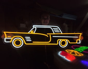 Car neon sign, custom vintage led light up for bedroom salon bar gym garage carpark, retro car led neon light sign
