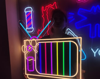 Insegna TV retrò al neon a LED - Decorazione nostalgica perfetta per spazi abitativi. Decorazione murale personalizzata