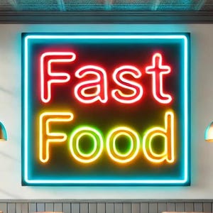 Letrero de neón de comida rápida personalizado. Hamburguesas, papas fritas, hot dogs, nuggets de pollo y tacos. Decoración LED.